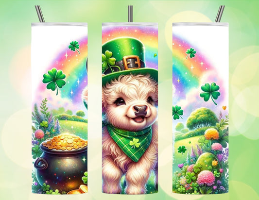 St Patrick’s day white highland cow 20oz tumbler