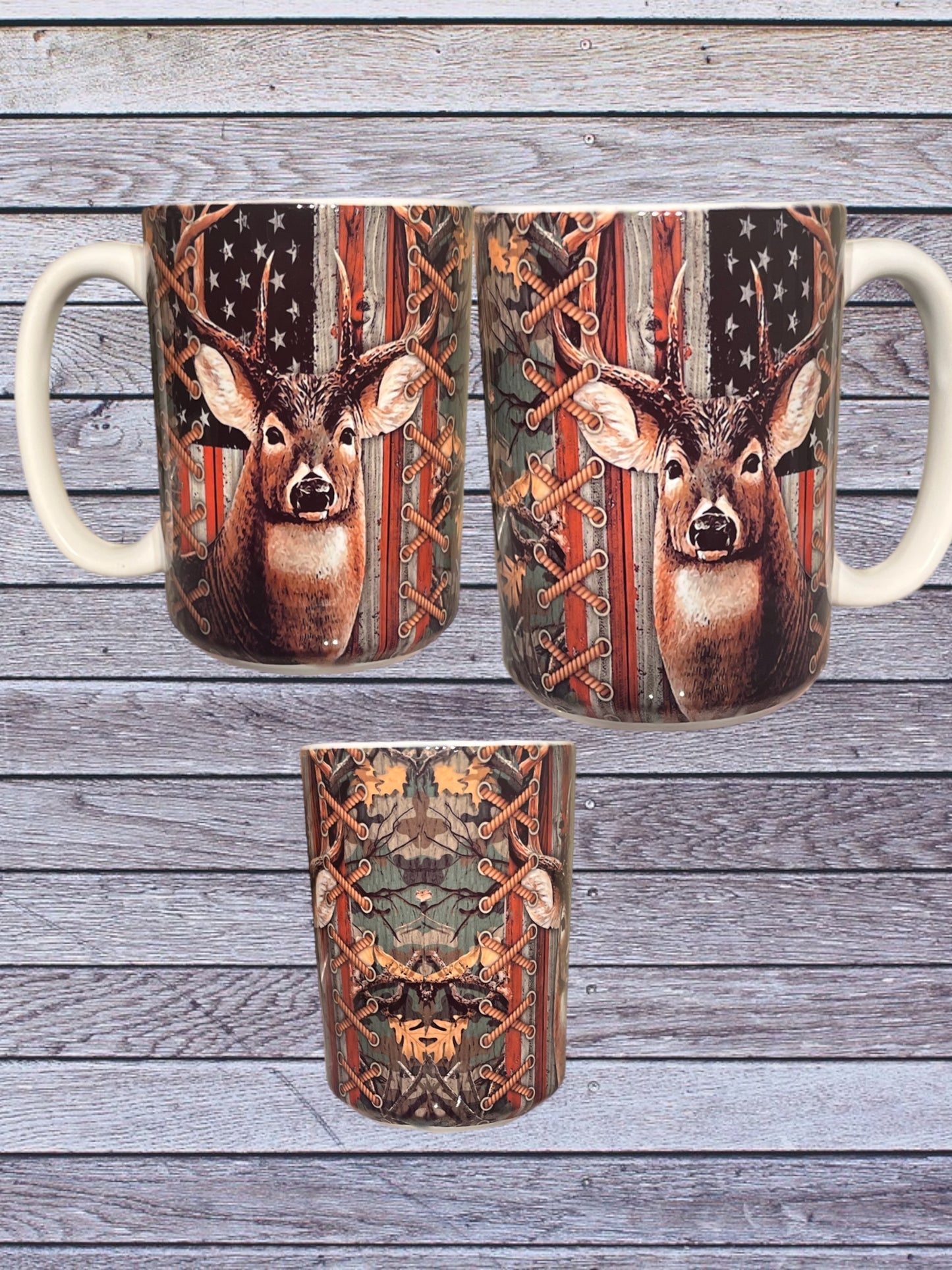 Deer American flag 15oz mug