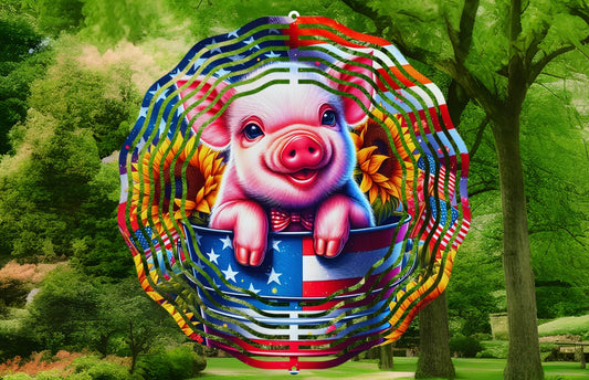 Patriotic pig wind spinner