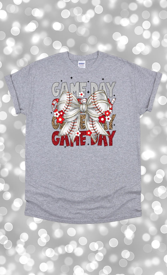 Baseball game day bow tshirt