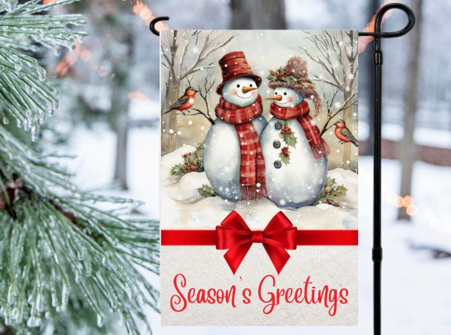 Seasons greetings snowman 12x18 garden flag