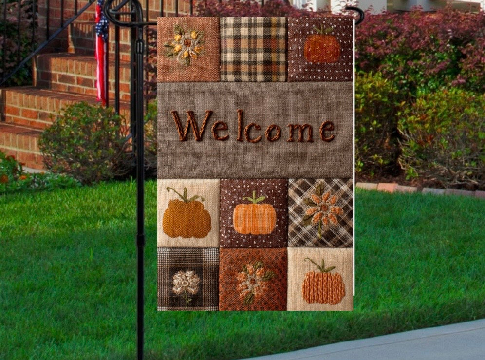 Welcome patchwork style 12x18 garden flag