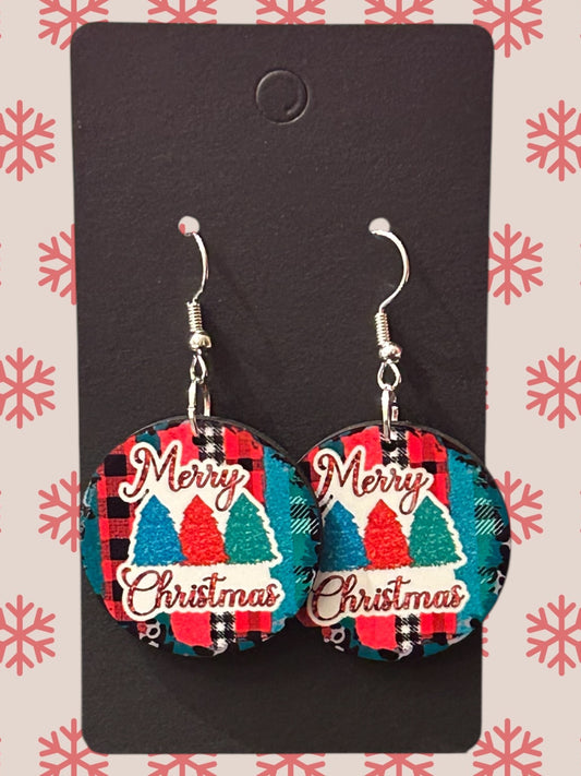 Merry Christmas round earrings