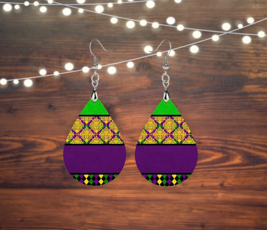 Mardi Gras style tear drop earrings