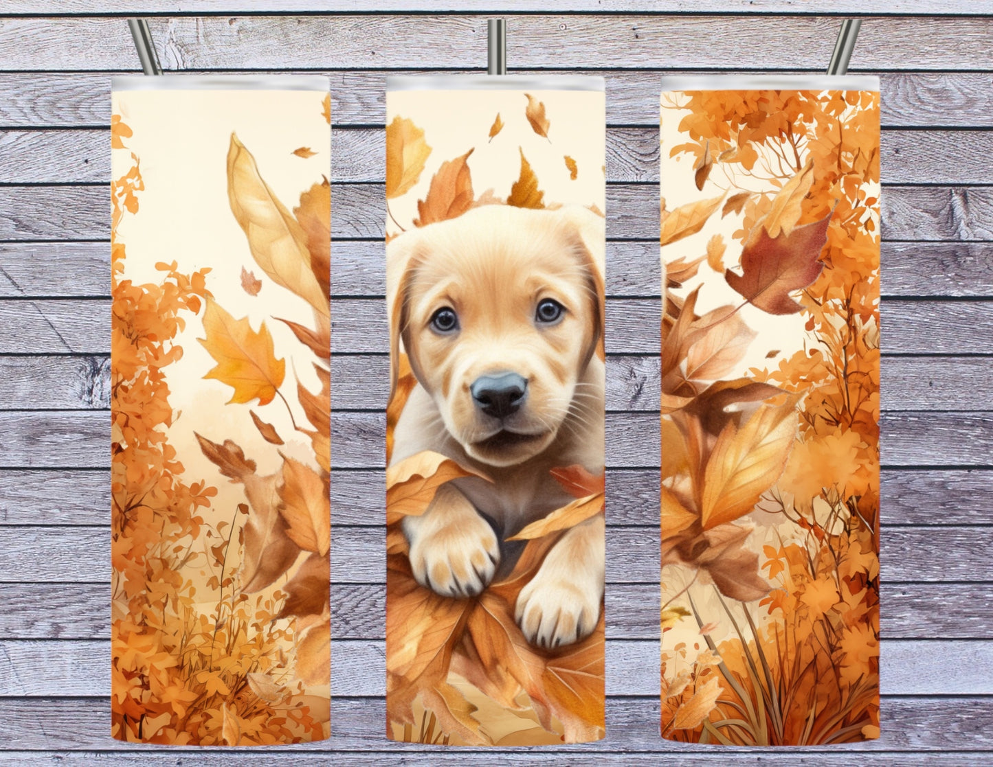 Yellow lab in leaves 20oz tumbler