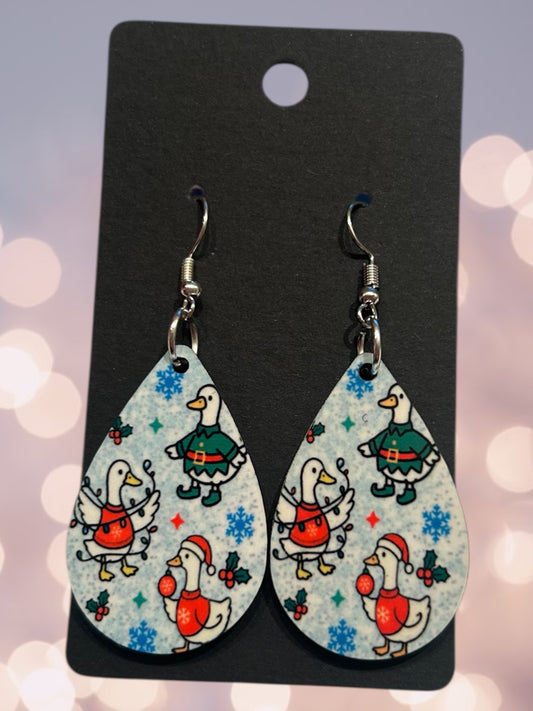 Christmas geese tear drop earrings