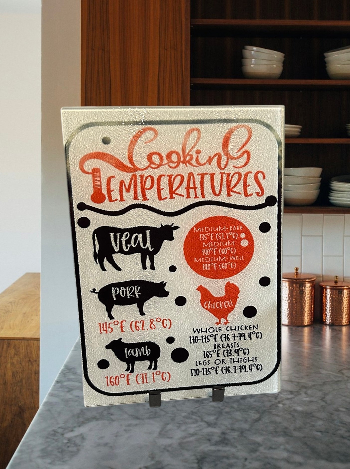 Cooking temperatures 8x11 cutting board