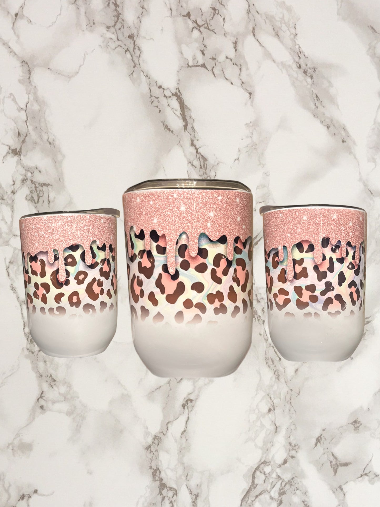 Pink glitter cheetah 12oz wine tumbler