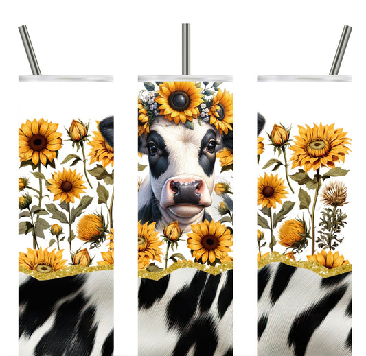 Dairy cow in sunflowers 20oz tumbler