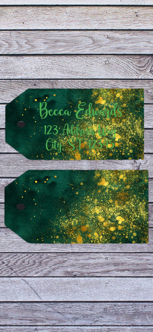 Green sparkles luggage tag