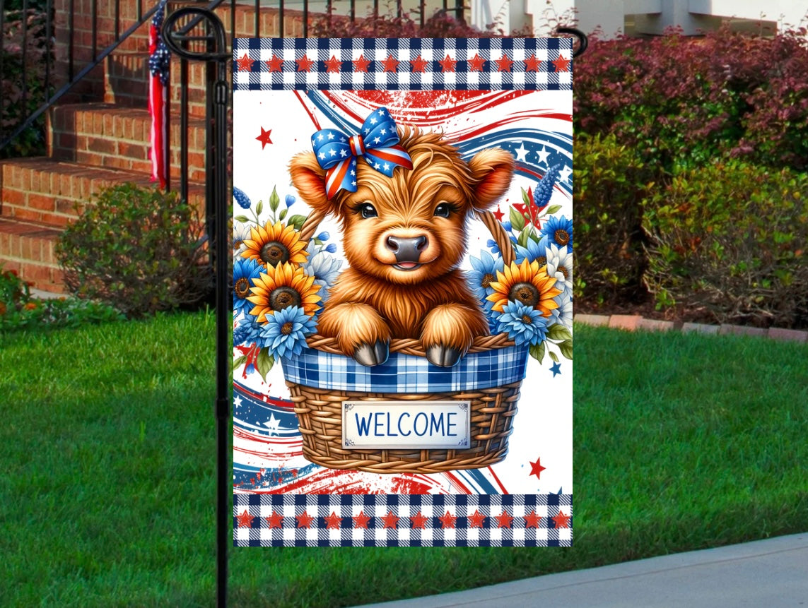 Patriotic cow welcome 12x18 garden flag