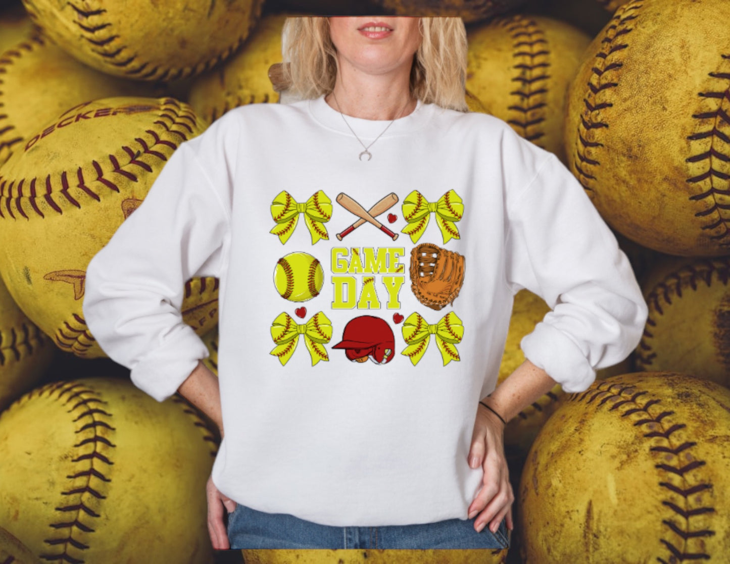 Softball game day coquette crewneck