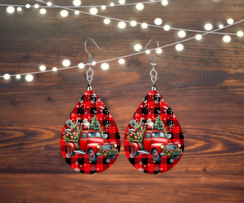 Christmas truck tear drop earrings