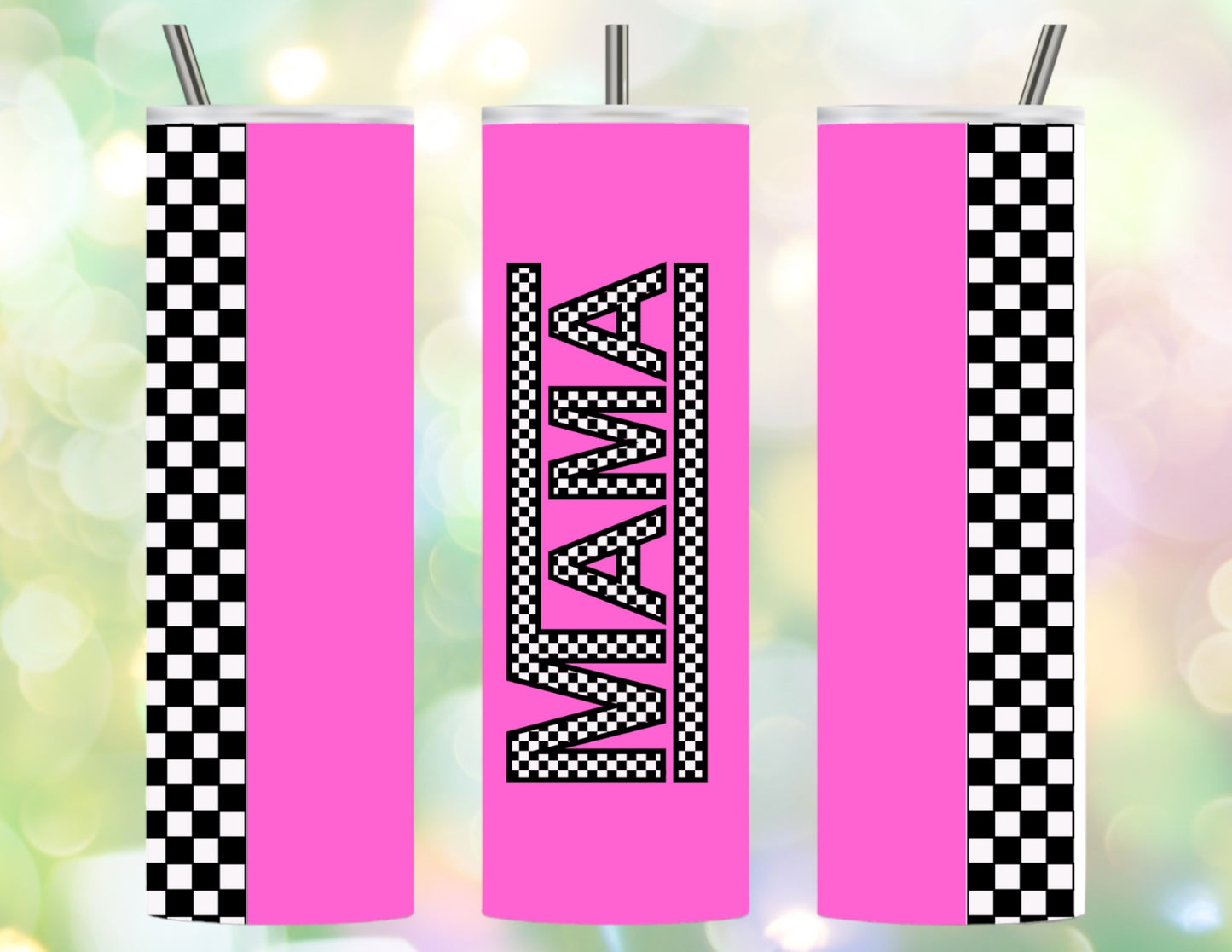 Hot pink checkered mama 20oz tumbler