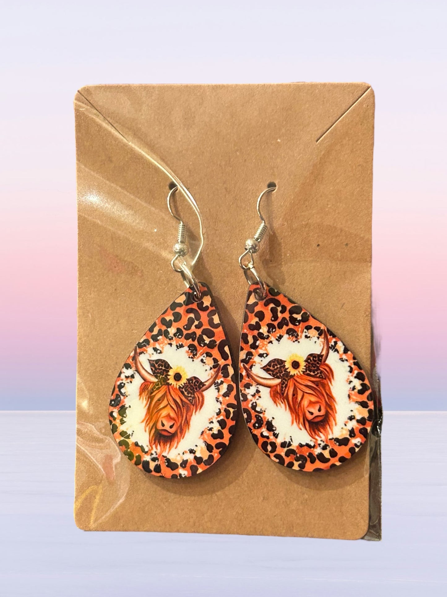 Highland cow teardrop earrings