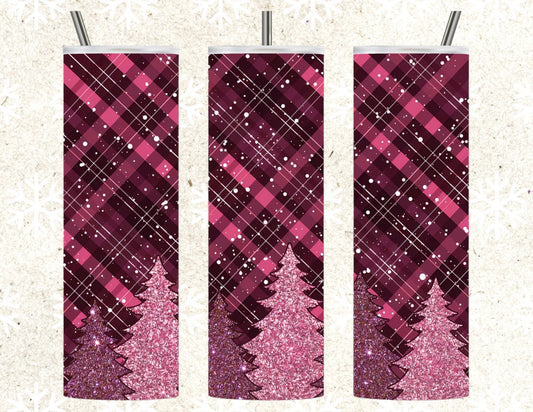 Pink plaid Christmas 20oz tumbler