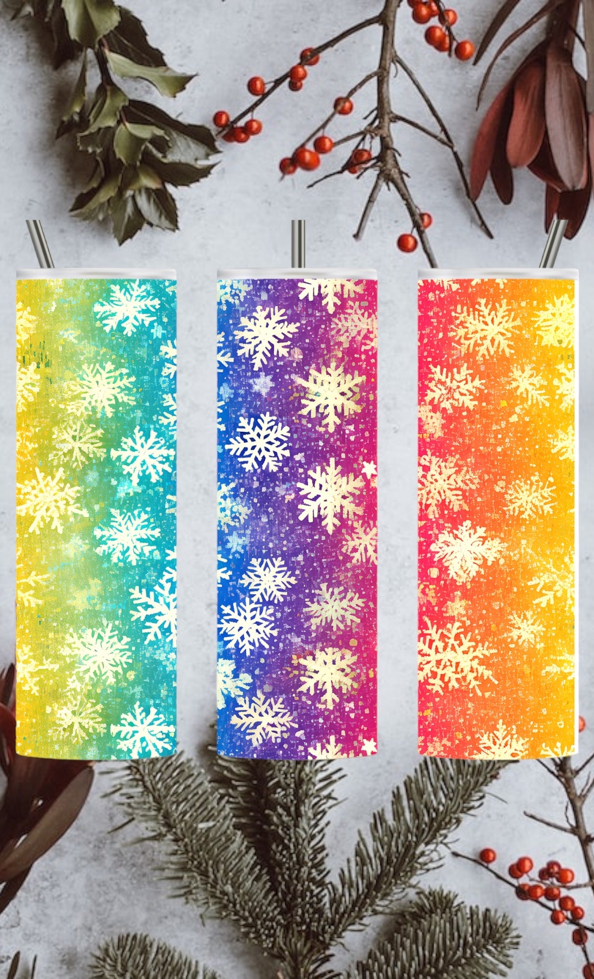 Rainbow snowflakes 20oz tumbler