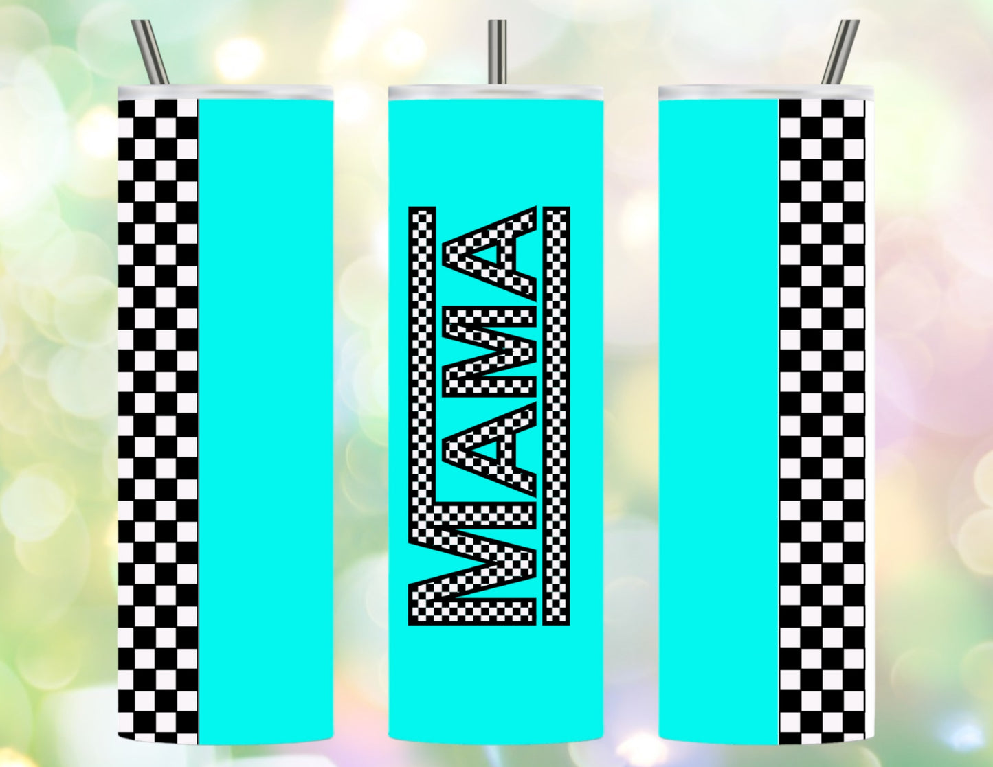 Teal checkered mama 20oz tumbler