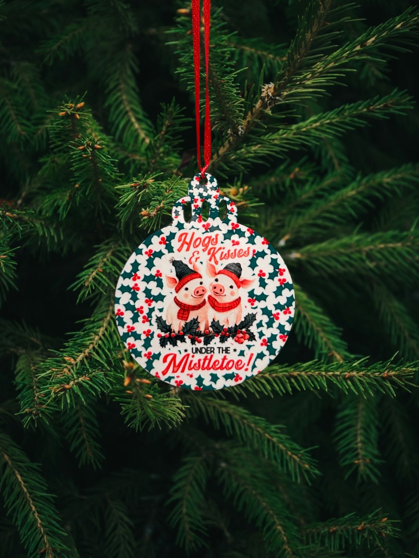 Hogs & kisses under the mistletoe ornament