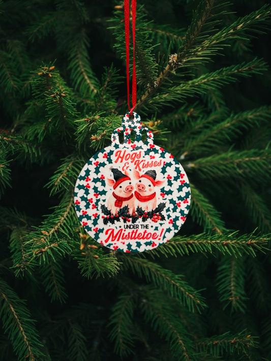 Hogs & kisses under the mistletoe ornament