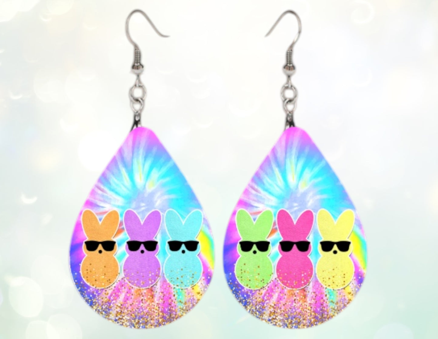 Tye dye peeps tear drop earrings