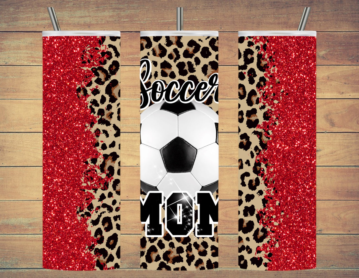 Soccer mom red with cheetah 20oz tumbler