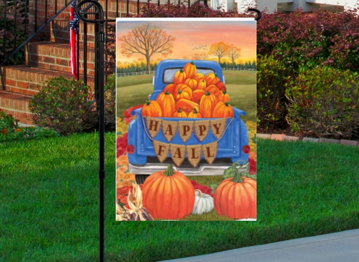 Happy fall truck 12x18 garden flag