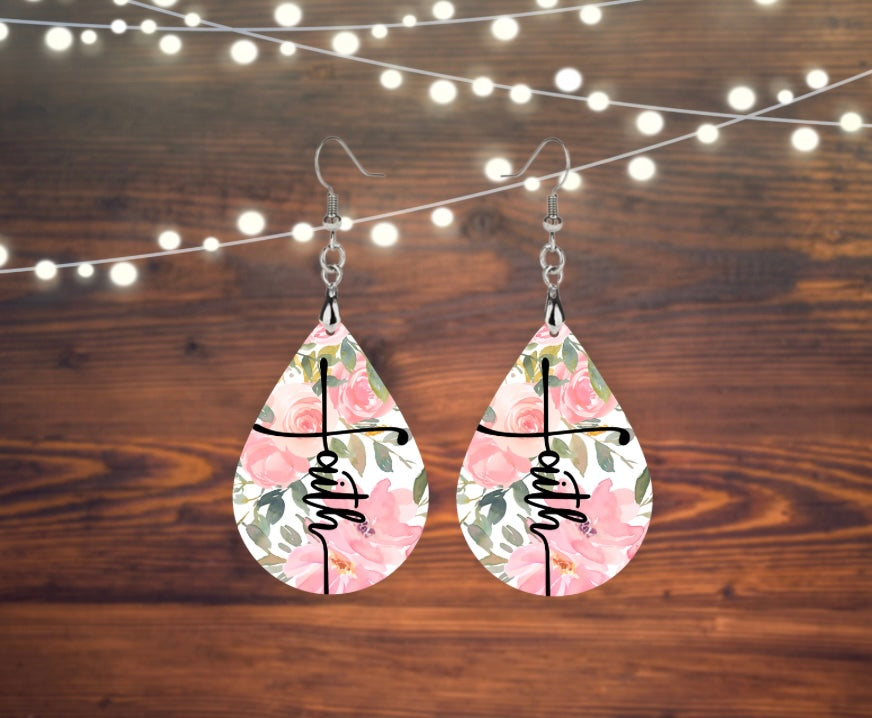 Faith floral tear drop earrings