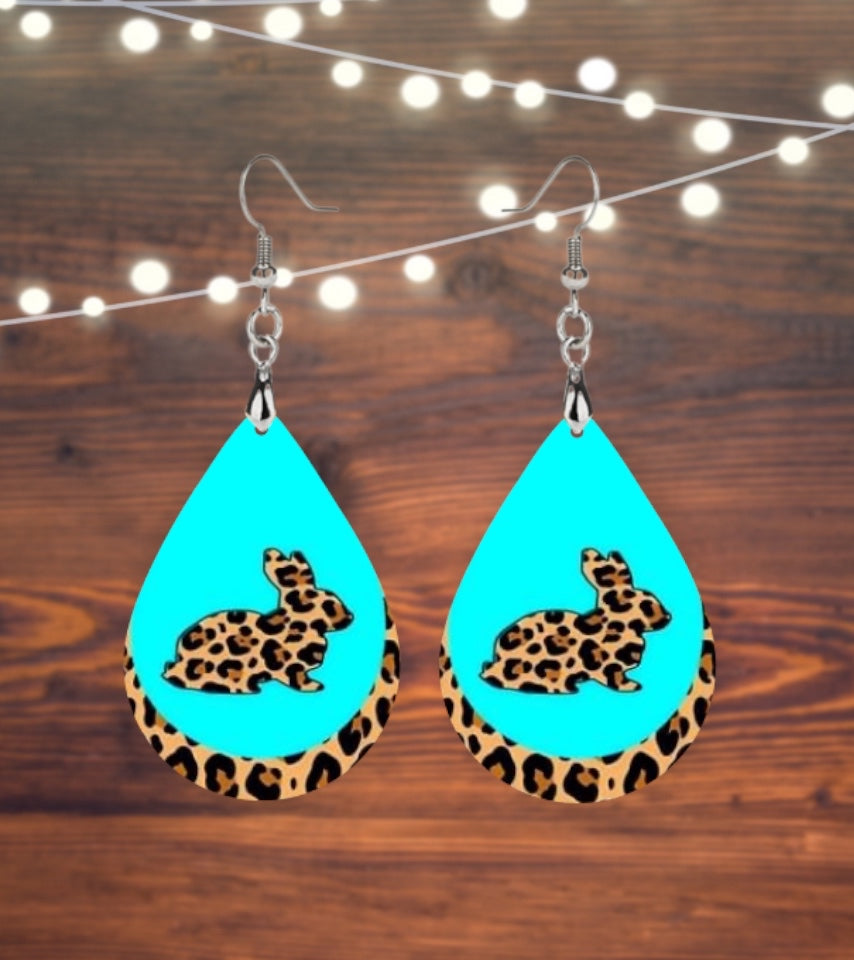 Blue cheetah teardrop earrings