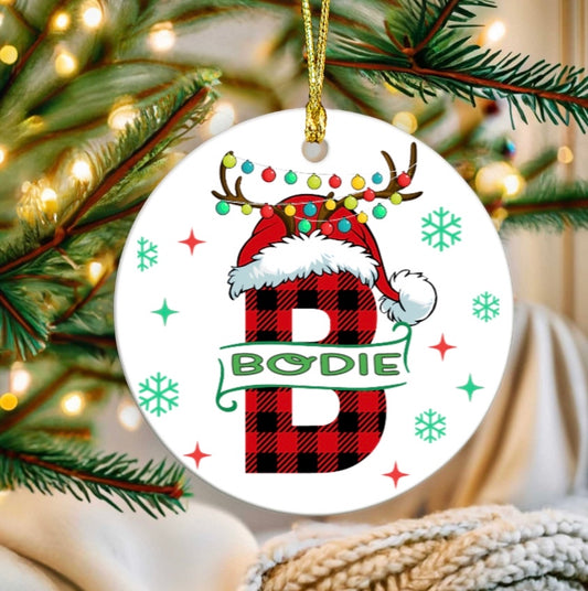 Custom buffalo plaid name ornament