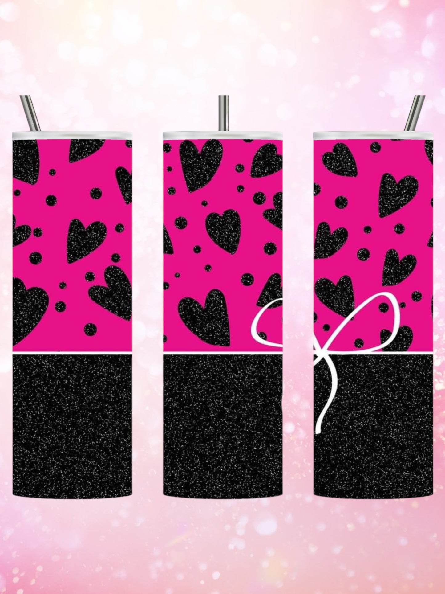 Pink with black glitter hearts 20oz tumbler