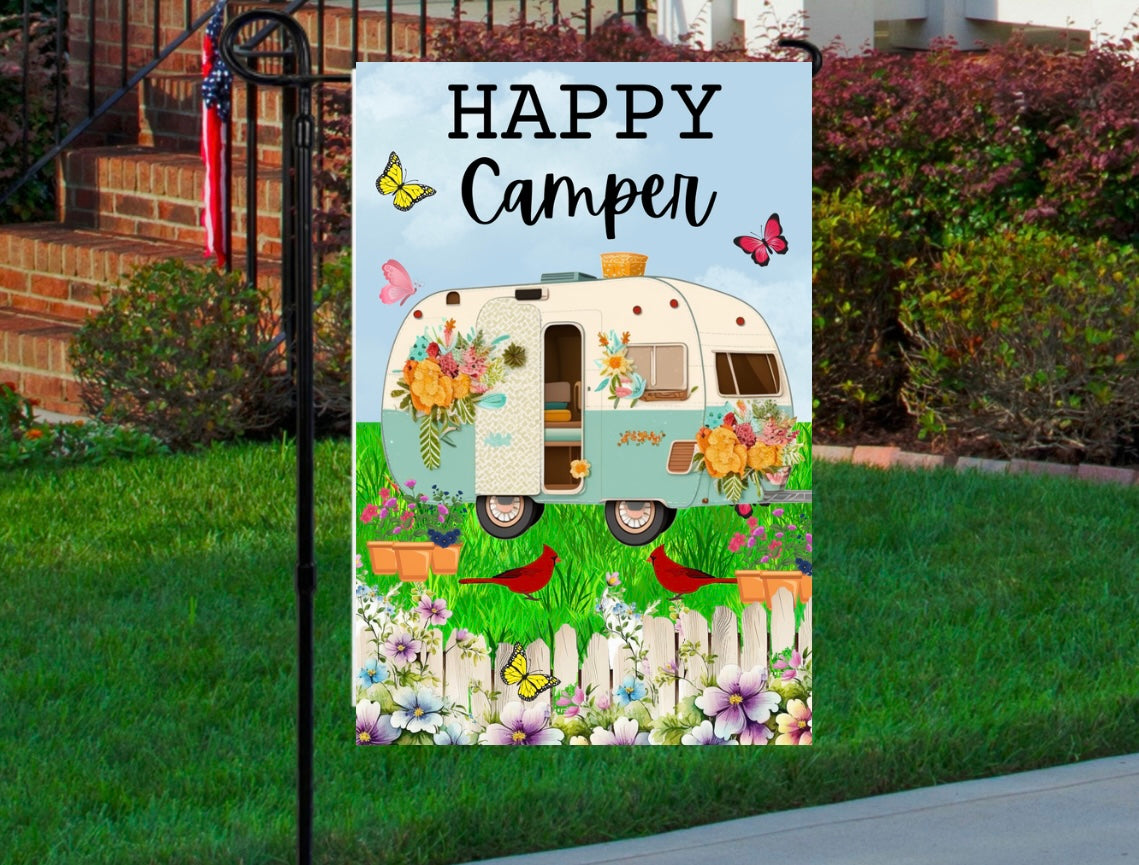 Happy camper 12x18 garden flag