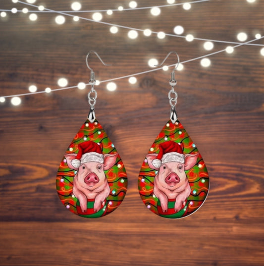 Christmas pig teardrop earrings