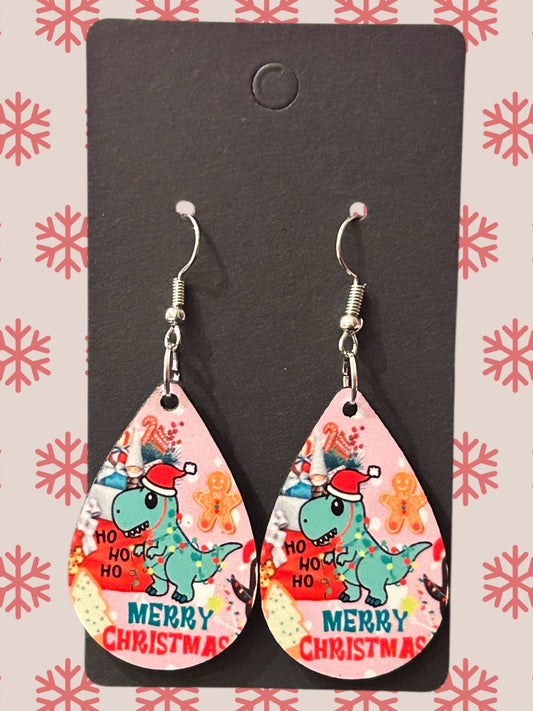 Trex Christmas teardrop earrings