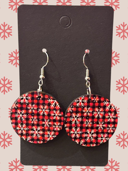 Buffalo plaid round earrings