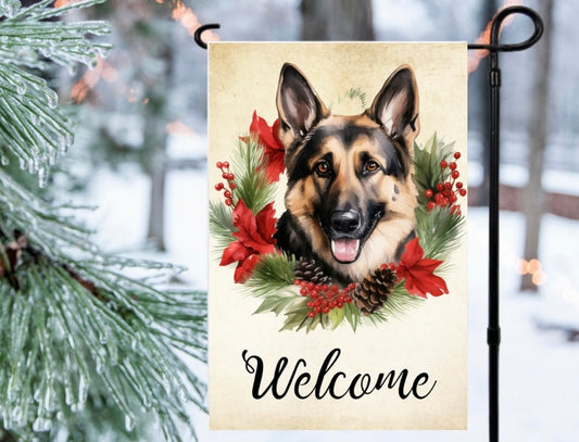 Welcome German Sheppard Christmas 12x18 garden flag