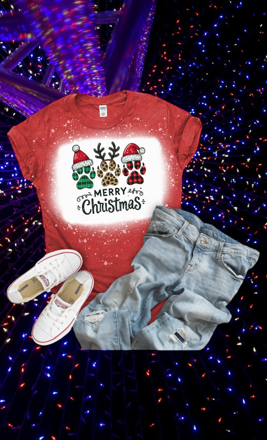 Merry Christmas paw prints tshirt