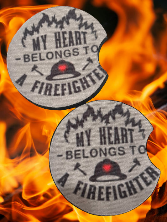 My heart belongs to a firefighter car coaster set (2)