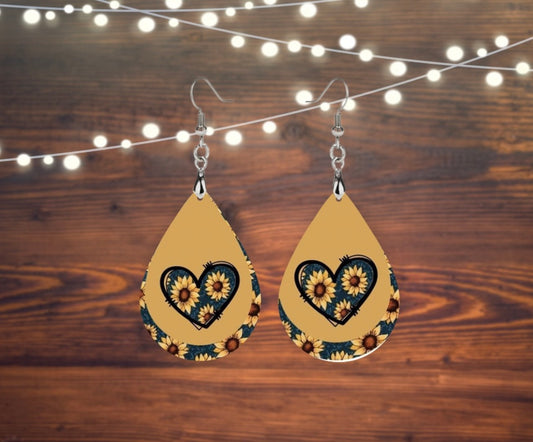 Yellow sunflowers teardrop earrings