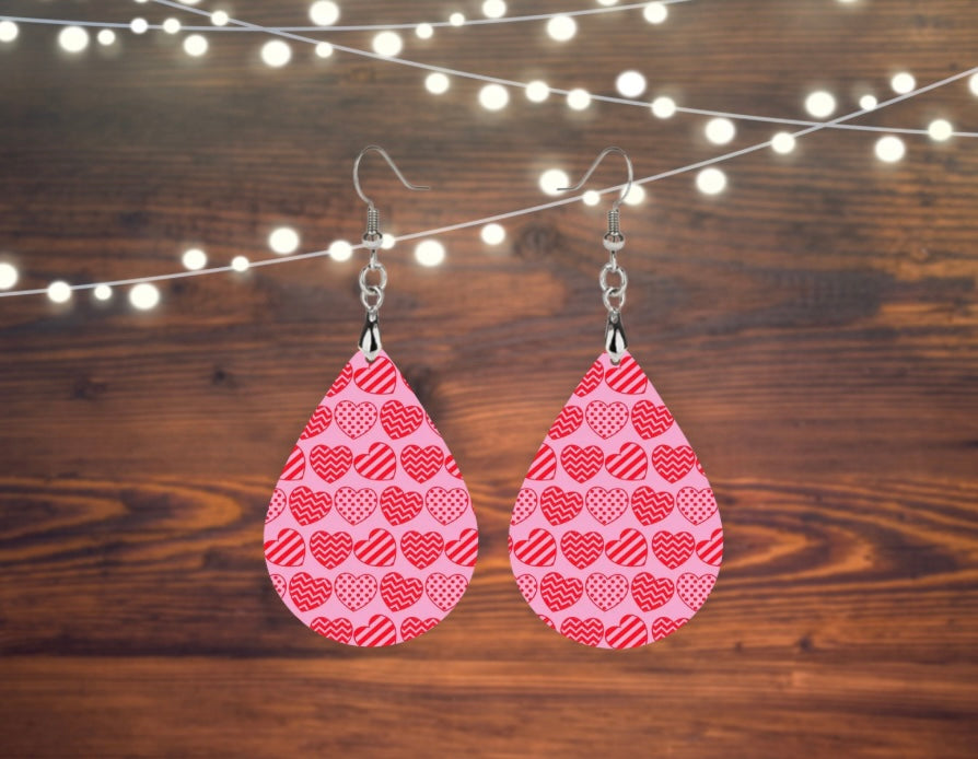 Pink with hearts tear drop earrings