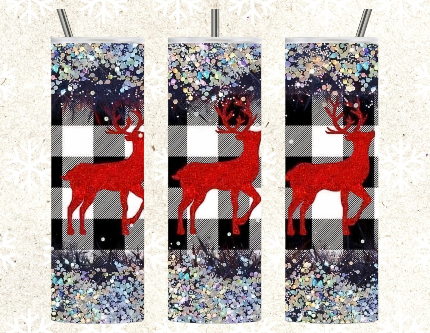 Glitter plaid reindeer 20oz tumbler