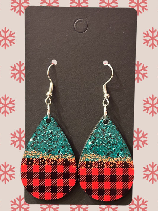 Plaid glitter teardrop earrings