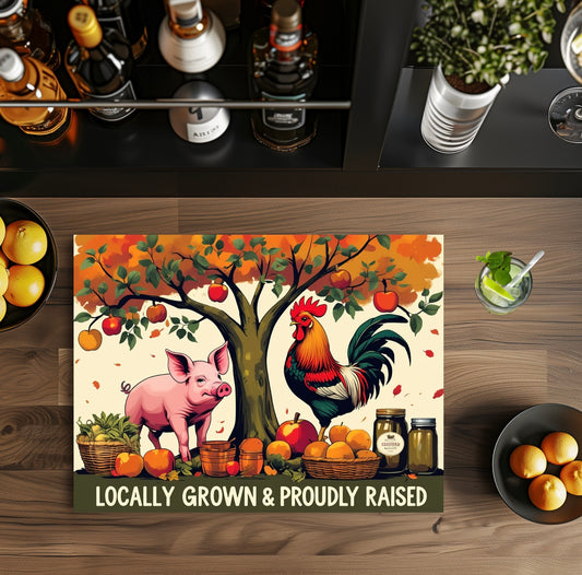 Locally grown and proudly raised 8x11 glass cutting board