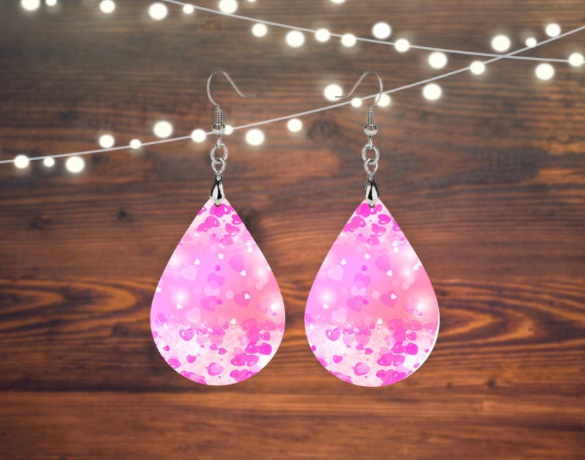 Pink hearts tear drop earrings