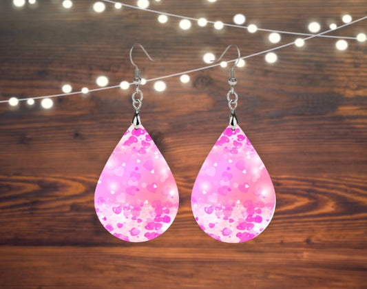 Pink hearts tear drop earrings