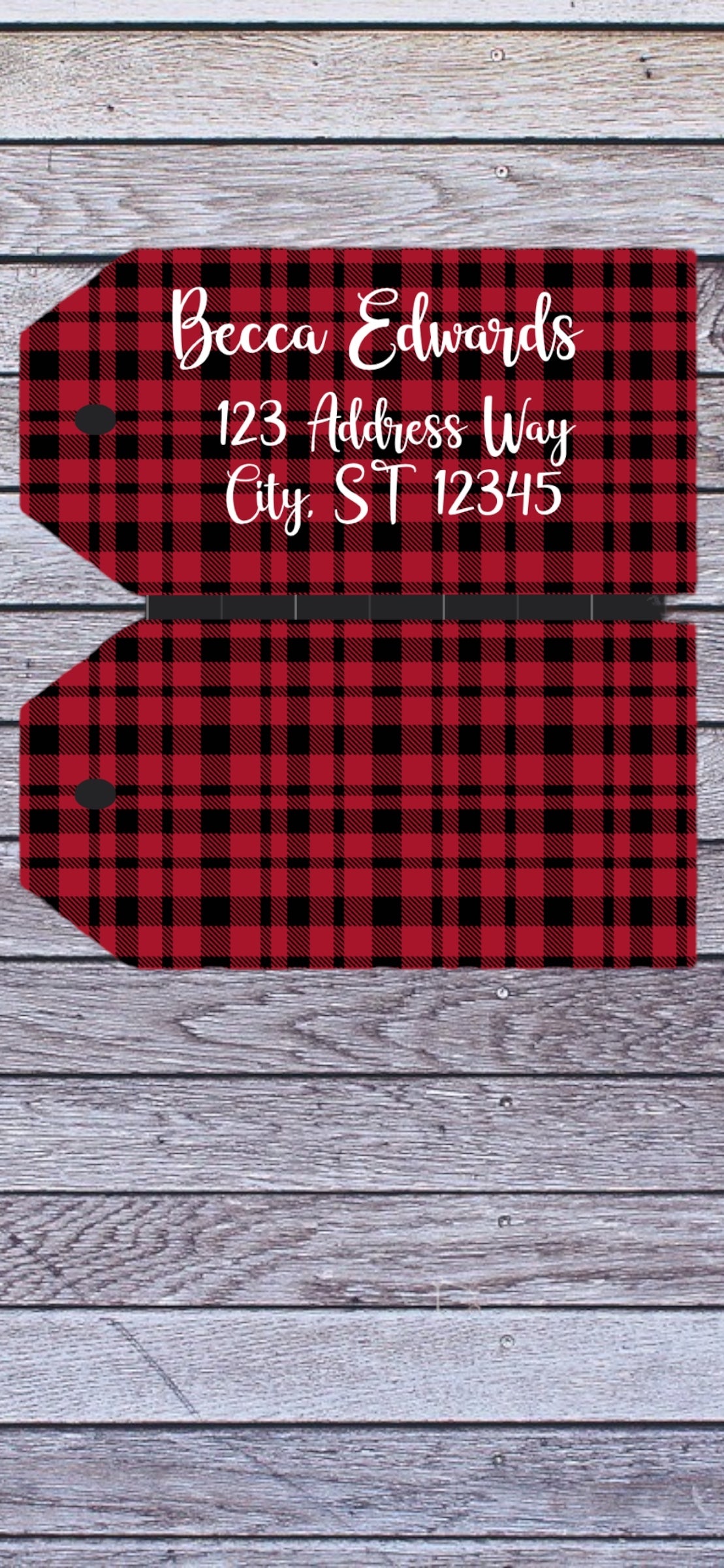Red plaid luggage tag