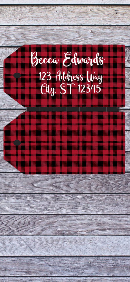 Red plaid luggage tag