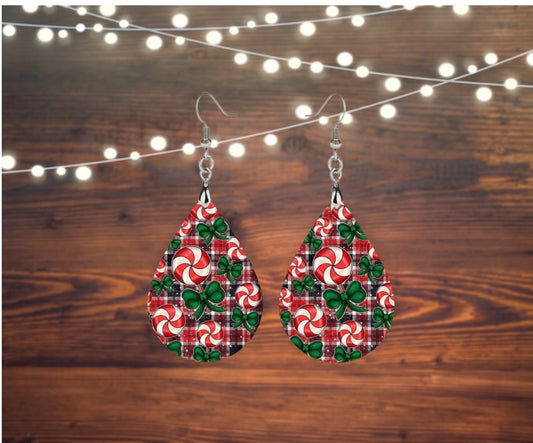 Plaid candy cane lollipops teardrop earrings