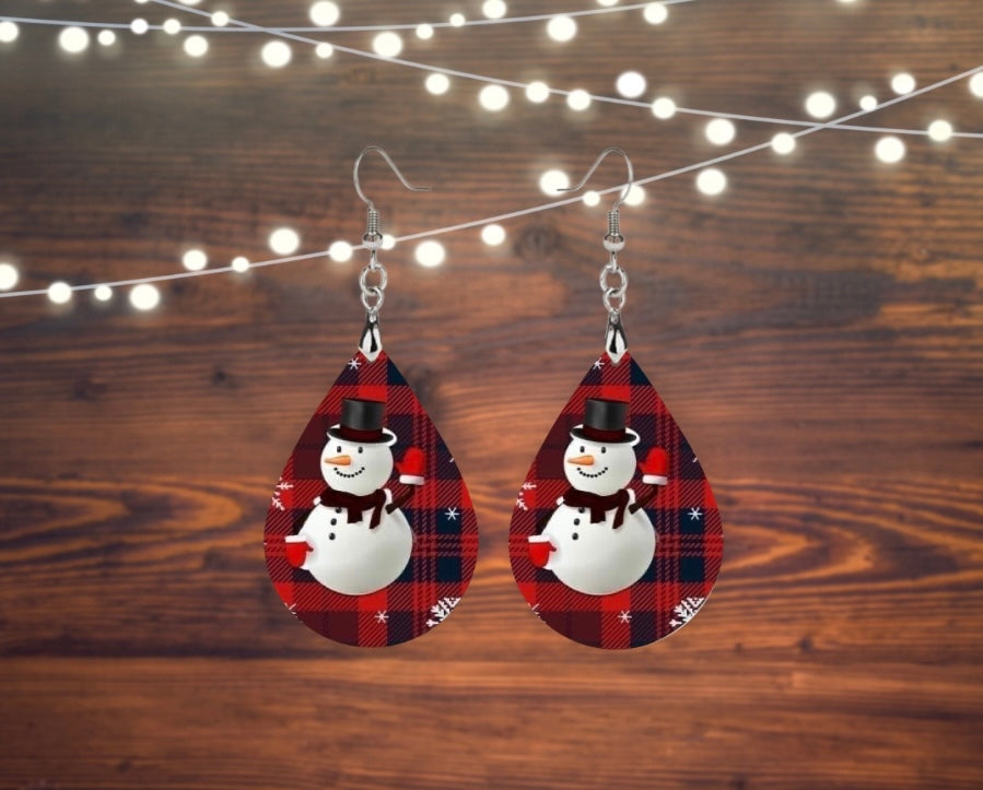 Plaid snowman teardrop earrings