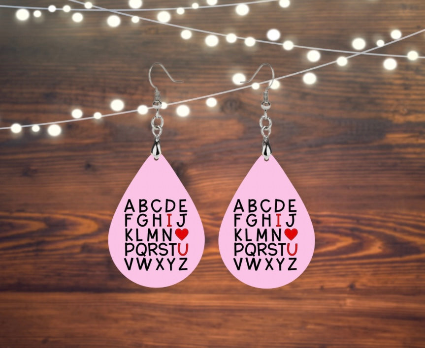 ABC I love you tear drop earrings